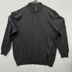 Polo Ralph Lauren Mens 2XLT Tall Black 100% Cotton Quarter Zip Pullover Sweater
